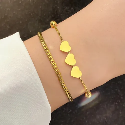 Sweet Three Heart Double Layer Titanium Steel Bracelet